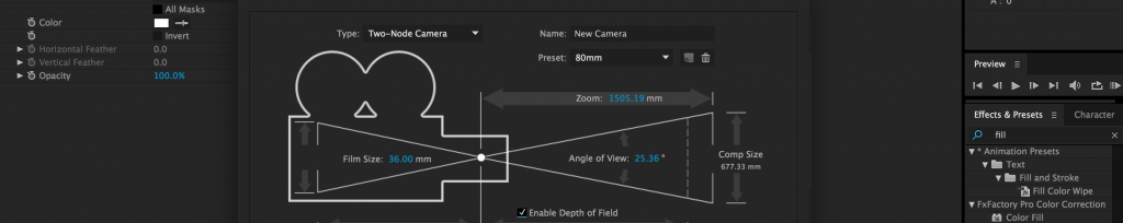 New Camera Screen in After Effects