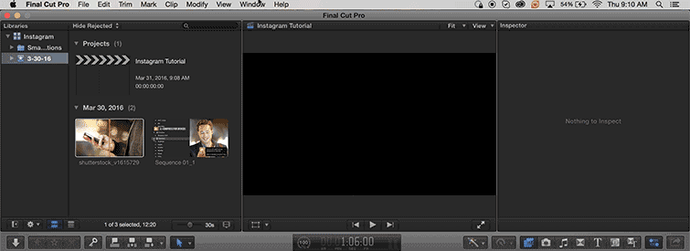How to Upload 60-Second Videos to Instagram: FCPX Instagram Sequence GIF of how to reach custom setting in Final Cut Pro X