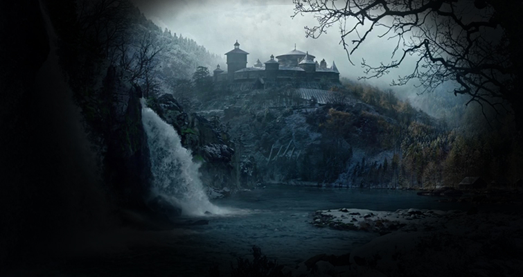 Bear Island from Game of Thrones framed by a vignette with the castle more in focus