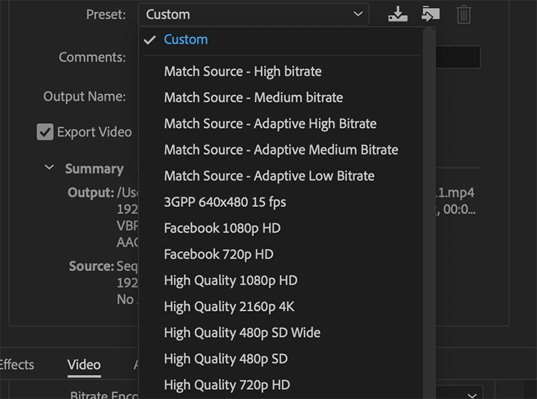 rendering a mp4 video in adobe premiere with quality and size