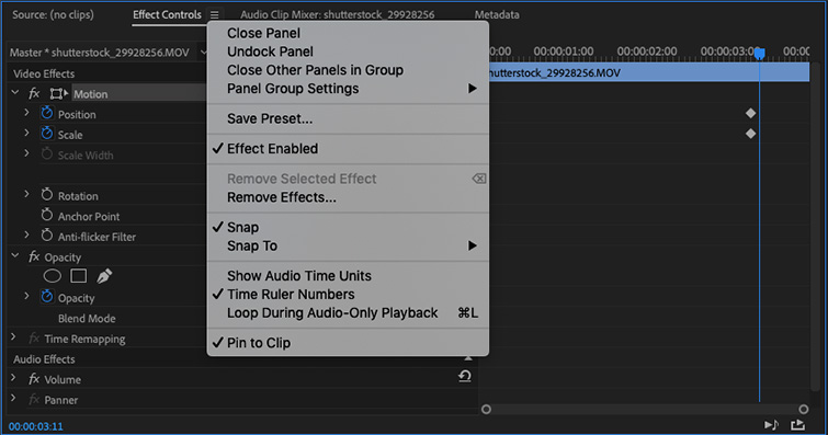 adobe premiere transition effect scales down clip