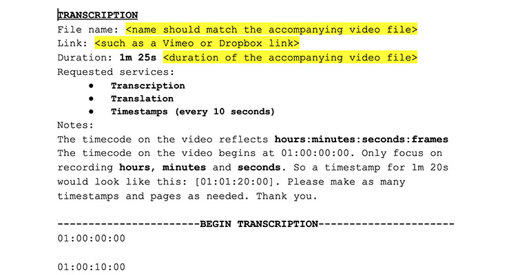 Transcription Template Transcription Template