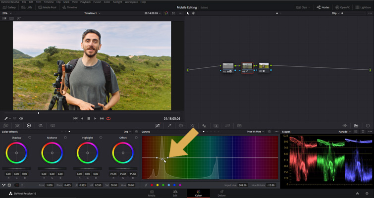 DaVinci Resolve：色相曲線