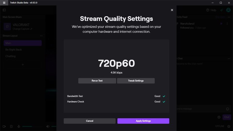 Streaming setting